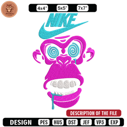 Monkey Nike Embroidery design, Monkey Embroidery, Nike design, Embroidery file, logo shirt, Instant download