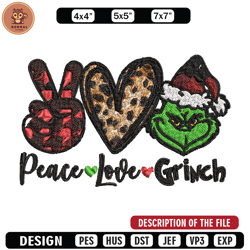 Peace love Grinch Embroidery design, Grinch christmas Embroidery, Grinch design, Embroidery file, Instant download