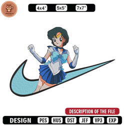 Sailor Mercury Embroidery Design, Sailor moon Embroidery, Embroidery File, Nike Embroidery, Anime shirt,Digital download