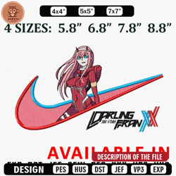 Zerotwo x swoosh embroidery design, Anime Embroidery, Anime design, Embroidered shirt, Anime shirt, digital download