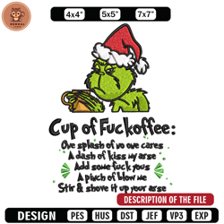 Cup of fuckoffee grinch Embroidery design, Grinch christmas Embroidery, Embroidery File, Grinch design, Instant download