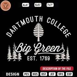 Dartmouth College design embroidery design, NCAA embroidery, Sport embroidery,Logo sport embroidery,Embroidery design
