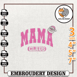 Pink Santa Embroidery Design, Cute Mama Claus Embroidery Design,Embroidery design