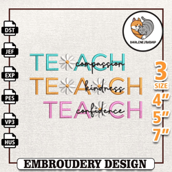 Teach Compassion Kindness Confidence Embroidery Designs, Back To School Embroidery Designs, School Life Embroidery File,