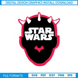 Black White Star Wars Logo Dracusor Darth Maul Head SVG