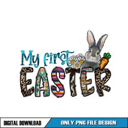 My First Easter Leopard Print Bunny Carrot Daisy PNG