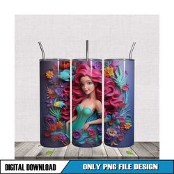 3D Cartoon Princess Ariel Skinny Tumbler Wrap PNG