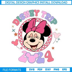 Disney 2024 Trip Checkered Smiling Face Minnie SVG
