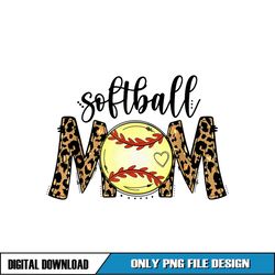 Softball Mom Leopard Print Heart Baseball PNG