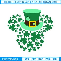Happy St Patrick Day Mickey Head Green Clover Hat SVG