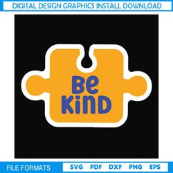 Be Kind Autism Awareness Yellow Puzzle SVG