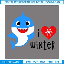 I Love Winter Christmas Blue Baby Shark SVG