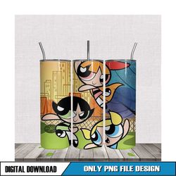 Power Puff Girls In The City Tumbler Design PNG