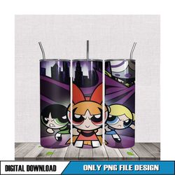 Power Puff Girls At Night In The City Tumbler PNG