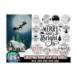 25 Design Christmas Round Sign Svg Bundle, Christmas Svg, Xmas Svg, Merry Christmas Svg, Instant download