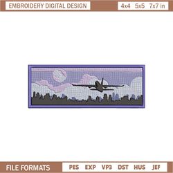 Plane taking off city Embroidery Design, Machine embroidery file Japanese style embroidery design,