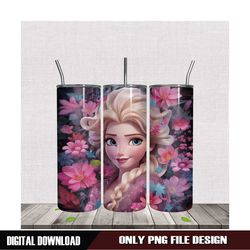 3D Frozen Princess Elsa Floral Tumbler Wrap PNG