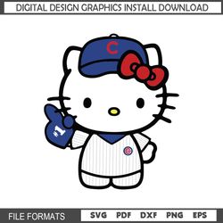 Hello Kitty Chicago Cubs SVG, Kawaii Kitty Baseball Digital Files