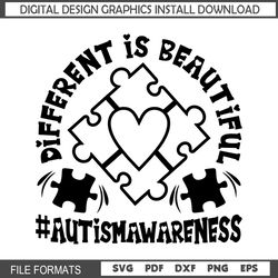 Different Is Beautiful Autism Awareness Black Puzzle SVG