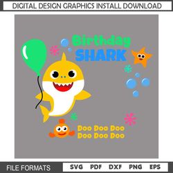 Birthday Baby Shark Yellow Balloon Doo Doo SVG