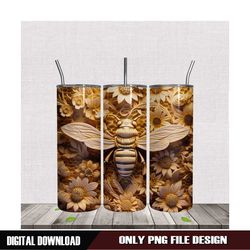Full Golden FLower And Bee Tumbler PNG