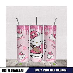 Cute Hello Kitty Pink Christmas Tumbler Wrap PNG