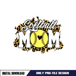 Softball Mom Heart Baseball Leopard Print Sport PNG