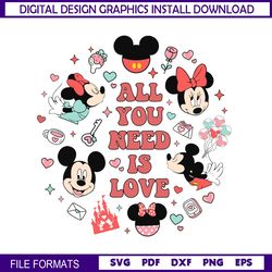 All You Need Is Love Mickey Couple Doodle SVG