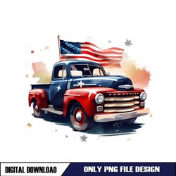 4th Of July American Flag Vintage Truck Watercolor SVG