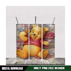 3D Floral Winnie The Pooh Skinny Tumbler Wrap PNG