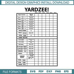 YARDZEE SCORE CARD Svg, Yardzee scorecard svg files, Yardzee multiplayer score sheet