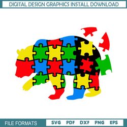 Happy Autism Awareness Puzzle Bear SVG
