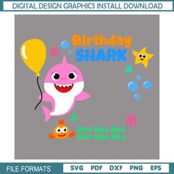 Birthday Baby Shark Pink Balloon Doo Doo SVG