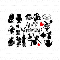 Alice In Wonderland Bundle Svg, Disney Svg, Alice Svg, Heart Svg, Cheshire Svg, Hat Svg, Rabbit Svg, Cute Animal Svg, Fu