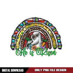 He Is Risen Easter Day Rainbow Bunny Cross PNG