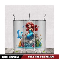 3D Disney Cartoon Little Mermaid Ariel Tumbler Wrap PNG