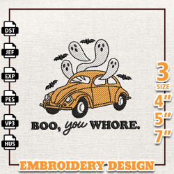 Boo You Whore Embroidery Design, Spooky Halloween Embroidery Machine Design, Hello Spooky 3 Sizes, Format Exp, Dst, Jef,