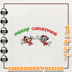 Cartoon Characters Embroidery File, Cartoon Mouse Santa Merry Christmas Embroidery Machine File, Instant Download