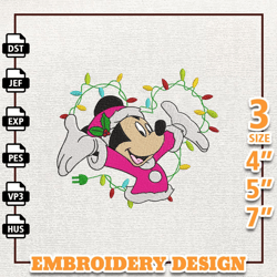 Christmas Cartoon Embroidery File, Pink Christmas Mouse Embroidery Machine Design, Instant Download