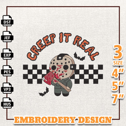 Creep It Real Horror Masked Killer, Horror Movie Killer Embroidery Design, Fall Halloween Embroidery Machine File, Embr