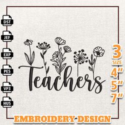 Floral Teacher Embroidery Designs, Back To School Embroidery Designs, School Life Embroidery, Teacher Day Designs, Scho