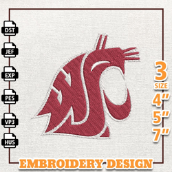 NCAA Washington State Cougars, NCAA Team Embroidery Design, NCAA College Embroidery Design, Logo Team Embroidery Design