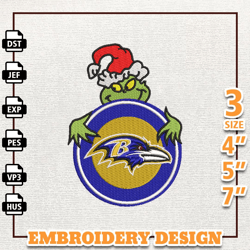 NFL Grinch Baltimore Ravens Embroidery Design, NFL Logo Embroidery Design, NFL Embroidery Design, Instant Download