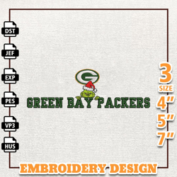 NFL Grinch Green Bay Packers Embroidery Design, NFL Logo Embroidery Design, NFL Embroidery Design, Instant Download 1