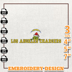 NFL Grinch Los Angeles Chargers Embroidery Design, NFL Logo Embroidery Design, NFL Embroidery Design, Instant Download 1