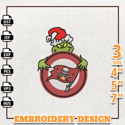 NFL Grinch Tampa Bay Buccaneers Embroidery Design, NFL Logo Embroidery Design, NFL Embroidery Design, Instant Download