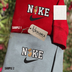 Nike Valentine Simba And Nala Embroidered Hoodie, Valentine Couple Nike Embroidered Sweater, Movie Nike Embroidered