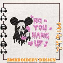 No You Hang Up Embroidery Design, Face Ghost Embroidery Machine File, Scary Halloween