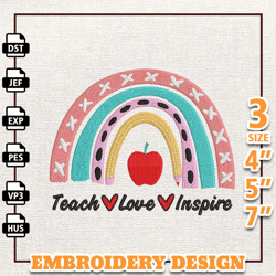 Teach Love Inspire Embroidery Design, Back To School Embroidery Design, Best Teacher Embroidery File, School Embroidered