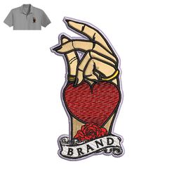 Hand And Heart Embroidery logo for Polo Shirt,logo Embroidery, Embroidery design, logo Nike Embroidery